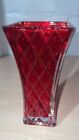 Red Ruby Square Bottom Diamond Pattern Vintage Vase,  8”