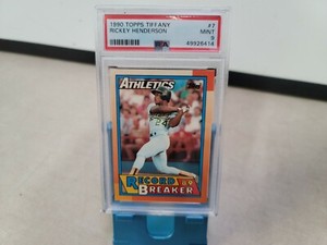 1990 Topps Tiffany Rickey Henderson Record Breaker PSA 9 MINT #7 A's HOF T4990