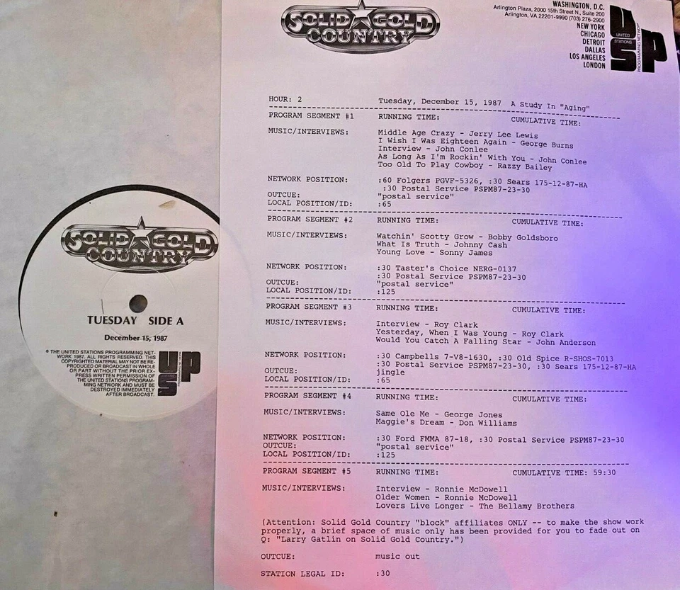 12/15/87 SOLID GOLD COUNTRYs STUDY IN AGING: SONNY JAMES, ROY CLARK, JOHNNY CASH - Image 1 of 1