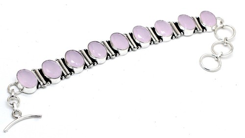 VALENTINO Bracciale gioielli fatti a mano argento sterling 925 quarzo rosa pietre preziose misura 7 8"