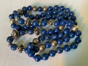 STERLING SILVER LAPIS LAZULI OPERA LENGTH 28 INCH NECKLACE HEAVY 61.8G - Picture 1 of 2
