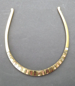 Unusual Vitage Brass Torque collar necklace inlaid with hard stones - VGC