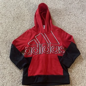 Adidas Boys Pullover Sweatshirt Size 5 Dark Red Logo Hoodie - Picture 1 of 8