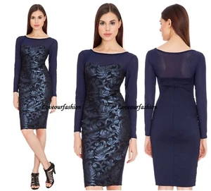 Women Lady Goddiva New Sequin Party Cocktail Dress Stretch Midi Fitted Blue UK 8 - Picture 1 of 5