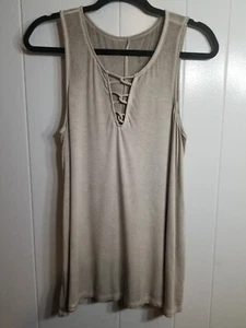 Soft and Sexy AE Women's M Gray Lace Neck Burnout Sleeveless Blouse Comfy - Picture 1 of 8