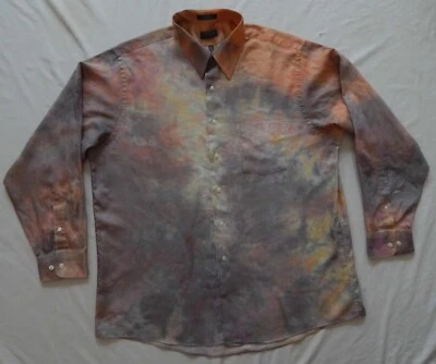 Tie Dye Orange Black Long Sleeve Button Up Shirt - XL Mens Hand Made Psychedelic - Image 1 of 4