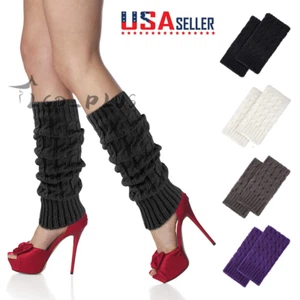 Women Crochet Knit Ribbed Leg Warmers Solid Knee High Winter Boot Wool Sock Long - Picture 1 of 17