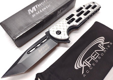 Spring Assisted EDC Pocket Knife Tanto Blade Frame Lock Flipper Silver Hammered
