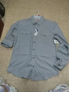 Nwt Wrangler MENS Plaid Sport Shirt L/S Blue M - Picture 1 of 2