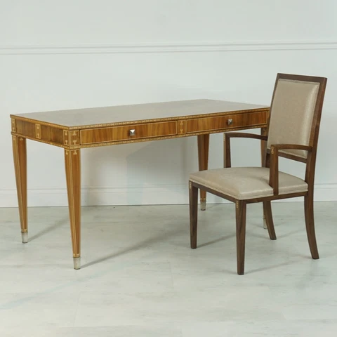 Walnut Wood Writing Desk With Matching Chair Cover