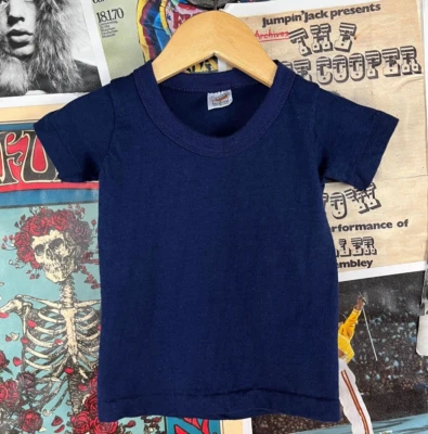 Camiseta vintage bebé niños años 70-80 lisa azul Hanes puntada única 18-24 meses Foto 1 de 4