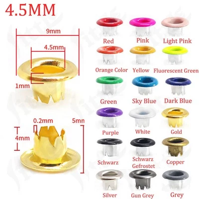 Juego de ojales de metal hágalo usted mismo ojal de reparación artesanal de cuero 4,5 mm 5 mm ojal de color Foto 1 de 4