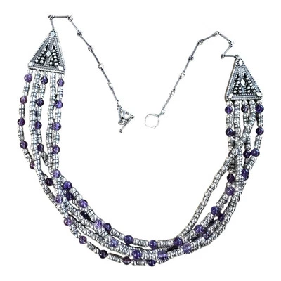 Sterling Beaded Amethyst Multi Strand, Necklace 117 Grams 26”, adjustable length - Image 1 of 4