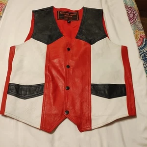 Men's Genuine Leather Vest Size L Red White And Blue Texas Flag Antelope... - Picture 1 of 9