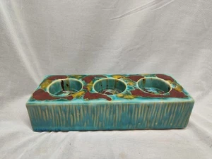 Pier 1 Imports Glazed Green Blue Maroon Pottery 3 Tea light Candle Holder Bar - Picture 1 of 4