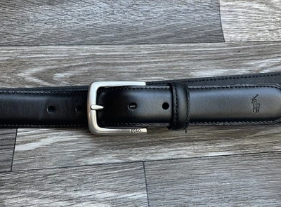 Cinturón de cuero negro Polo Ralph Lauren para hombre herrajes plateados talla 52/130 - 3XL NUEVO SIN ETIQUETAS Foto 1 de 4