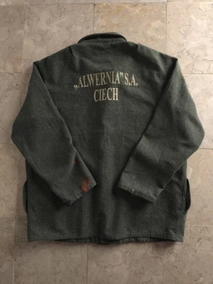 Vintage 1960s 70s Polish Green Wool Work Jacket Button-Up Distressed L - Image 1 of 4