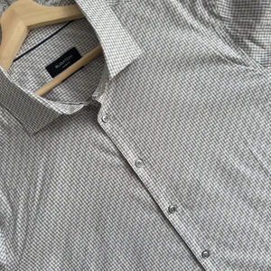 BUGATCHI Dress Shirt Mens Geometric Grey White Comfort Stretch Button Up 3XL - Picture 1 of 9