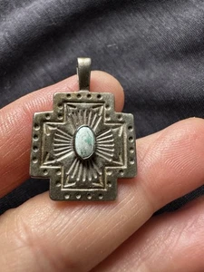 Vintage 925 Marker Mark Navajo Stil Türkis Kreuz Anhänger - Bild 1 von 10