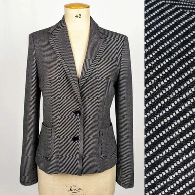 Blazer Max Mara Mujer Talla 12 Lana Mezcla Seda Negro Blanco Rosa Forro Cupro Foto 1 de 4