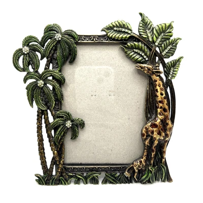"Marco de metal de jirafa tropical y palmera con pedrería, foto de 3,5x5""" Foto 1 de 4
