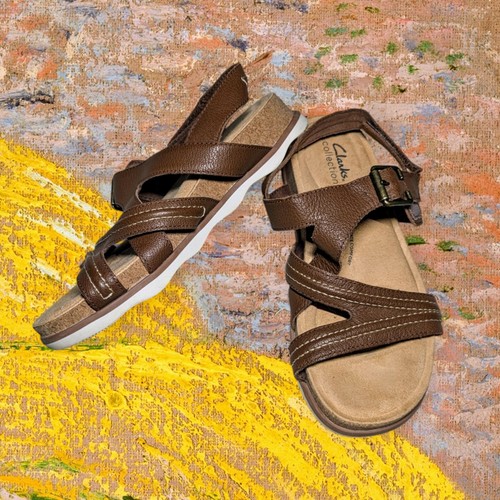 Sandali marroni CLARKS donna taglia 7 Ultimate Comfort STRAPPY REGOLABILI ammortizzati