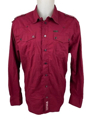 COOGI Hombres XXL Camisa Manga Larga Rojo Metal Botón Bordado Charretera Foto 1 de 4