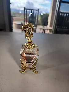 Hollywood Regency Ormolu botella de perfume de metal y vidrio baño tocador decoración rosa - Imagen 1 de 10