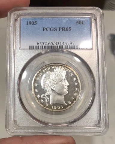 1905 Proof Barber Half Dollar graded PR65 by PCGS Nice Cameo Look PQ++ Coin Cover
