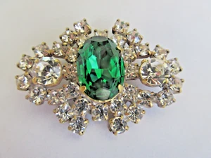 Magnifico bottone strass vetro stile vintage ceco cristallo e verde smeraldo - Foto 1 di 3