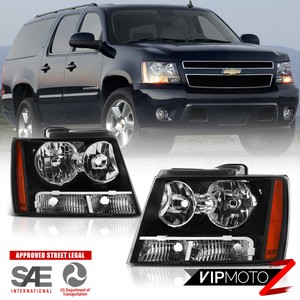 For 07-14 Chevy Suburban Tahoe Avalanche 1500 2500 Black Headlight Head Lamp L+R