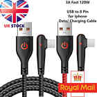 90 Degree Fast 3A Braided USB Charger Cable 1M 2M for iPhone 14 13 12 11 X 7