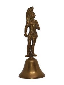 Vintage Solid Brass Bell Native American Chief Handle 1950s Mid Century 5.65" - Picture 1 of 6