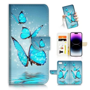 ( For iPod Touch 5 6 7 ) Wallet Flip Case Cover PH26041 Blue Butterfly - Picture 1 of 7