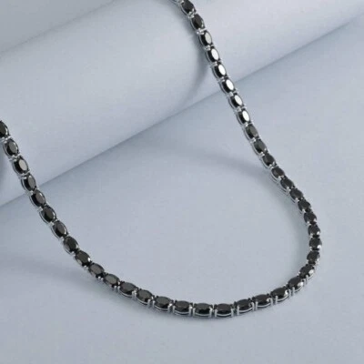 Lab-Created 24 Ct Oval Cut Black Spinel Tennis Necklace Women 18 IN 925 Silver - Image 1 of 4
