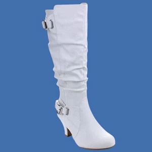 TOP Moda BAG-55 Women's Knee-High Side Buckle Slouched Low Kitten Heel Boots - Picture 1 of 7
