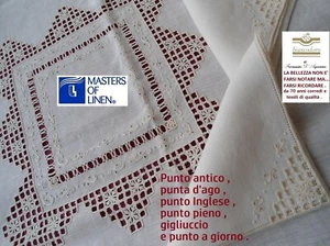 Chiffon Lin Broderie à la Main Cm. 100 x 100 Avec 6 Serviettes de Table, Beige - Imagen 1 de 12