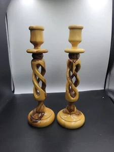 Olive Wood Candle Holders 9 (23cm) Inches Tall  - Bild 1 von 6