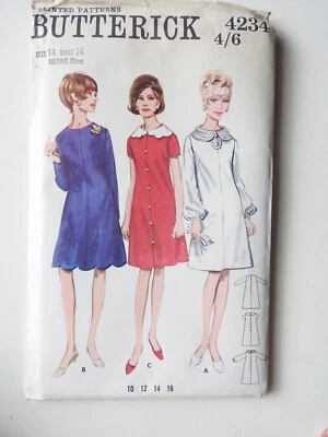 Butterick 4234 sewing pattern Tent Dress with collar  sz 14 vintage 1966 FF RARE - Image 1 of 2