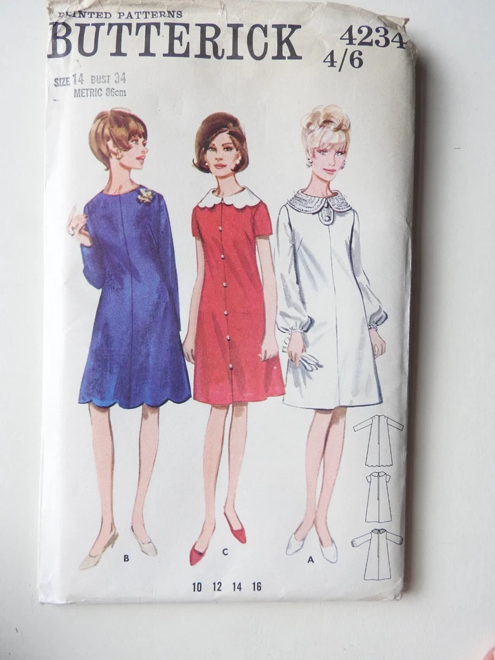Butterick 4234 sewing pattern Tent Dress with collar  sz 14 vintage 1966 FF RARE - Image 1 of 2