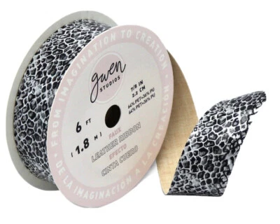 Gwen Studios NEW Ribbon Spool, Black/Grey Faux Leather Snake Skin, 6’ L x 7/8” W - Image 1 of 3