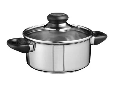 Edelstahl Kochtopf mit Glas Deckel - Ø16cm - Braten Topf mit Messskala Induktion - Bild 1 von 3