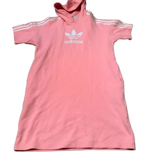 Adidas Originals Kids Hooded Trefoil Long Dress Medium Pink Cotton Polyester - Picture 1 of 4