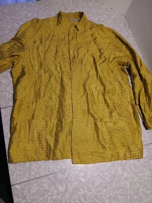 Chaqueta Blazer Chico's Mujer Bordada Frente Abierto Talla 3 Mezcla Seda Lino Verde Foto 1 de 4