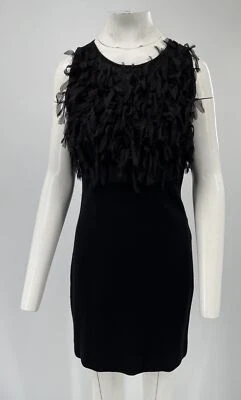 Giambattista Valli Black Sleeveless Fringe Top Knit Dress w/ Grosgrain Bow sz M - Image 1 of 4