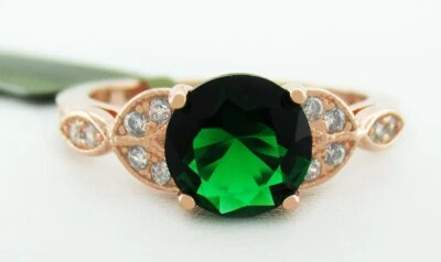 EMERALD  2.16 Cts & WHITE SAPPHIRE RING 14K ROSE GOLD PLATED  - New With Tag - Image 1 of 3
