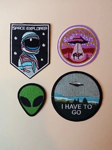 ASTRONAUT Sci-Fi Patch Iron Sew On Applique Badge Space Alien UFO lot of4,NEW - Picture 1 of 10