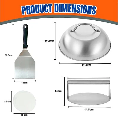 HTT GLOBAL Stainless Steel Burger Press Kit with Burger Smasher Melting Dome & 50 Wax Dis
