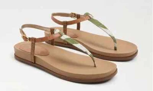 Sam Edelman Naomi Size 9.5M Thong Green Zebra Linen T-Strap Sandals NIB $100 - Picture 1 of 11