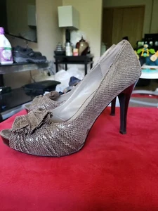 Moda Spana womens Taupe Open Toe Stilettos / Heels animal print brown Sz 9.5 M - Picture 1 of 7